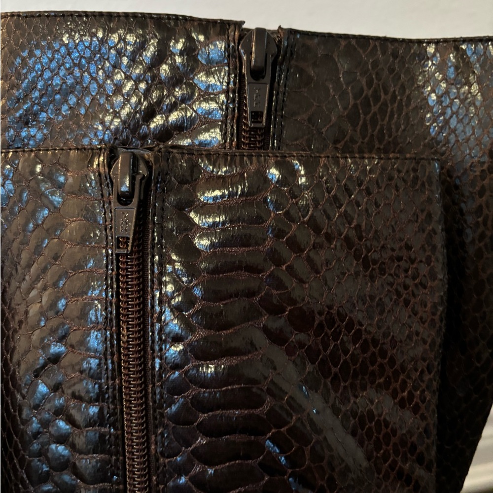 Brown Snake Print Tall Heeled Boot